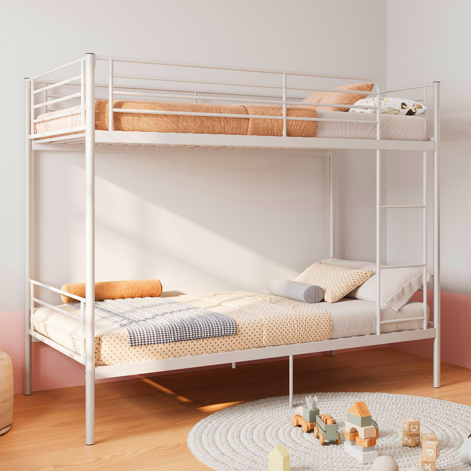 Heavy Duty Bunk Bed Bed Guardrails Bunk Bed Frame Bed White/Black Bedroom Bed
