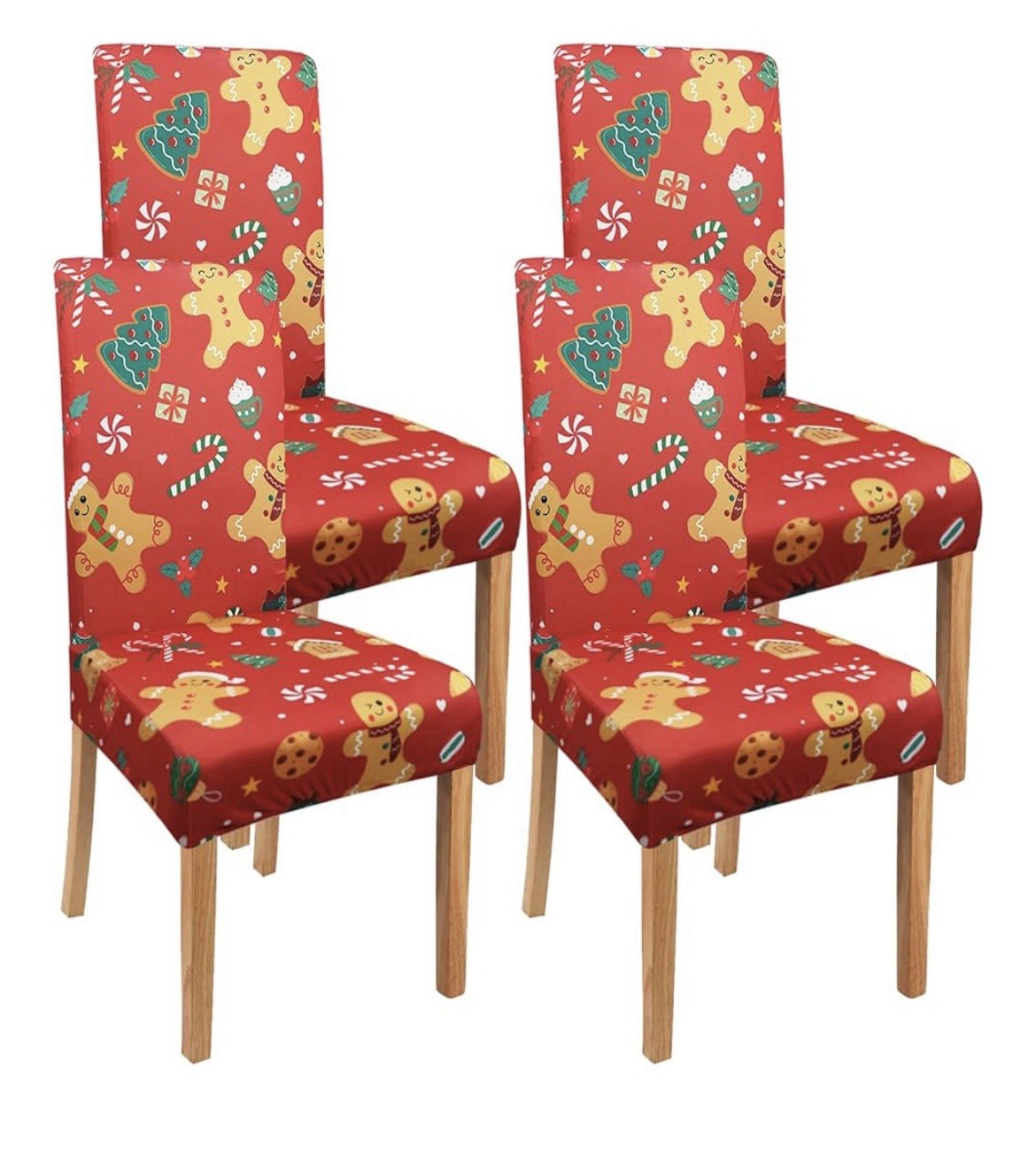 Gingerbread Men Stretchable Chair Covers for Dining Room Set of 4 Christmas Deco