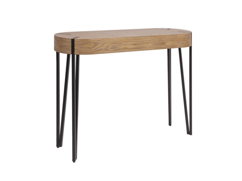 Astoria Wood Console Table with Metal Hairpin Legs, Natural and Black