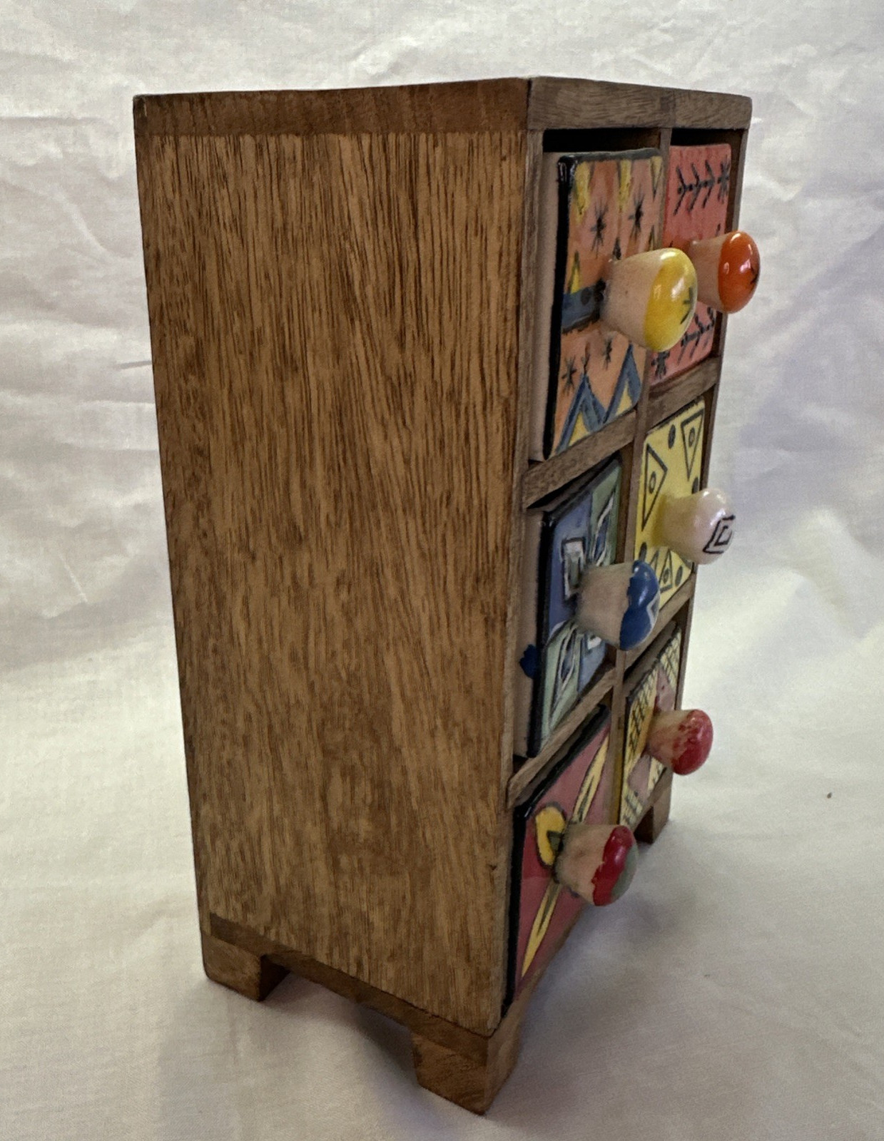Pier 1 Imports Wood Apothecary Spice Cabinet 6 Hand Painted Ceramic Drawers Tea