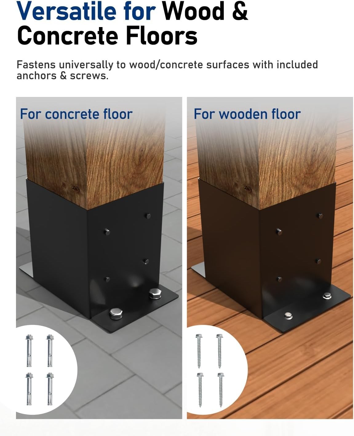 4×4 Edge-Mount Post Base Bracket 4-Pack 2-Side Flange Wall-Flush Deck Black