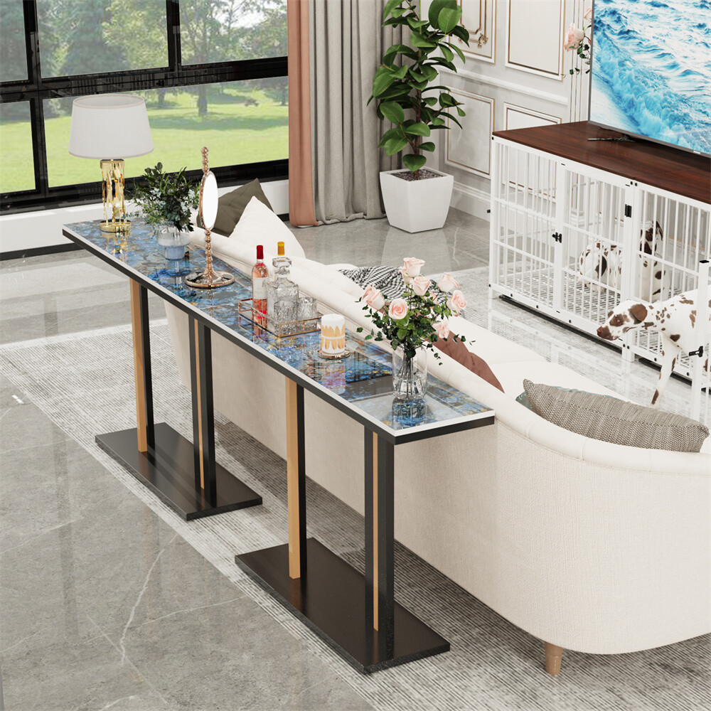 Real Marble Entryway Table Console Table Hallway Table Mini Bar Table White Blue