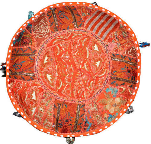 Handmade Bohemian Patchwork Orange Ottoman Pouf Cover Seating Foot Stool 22×22