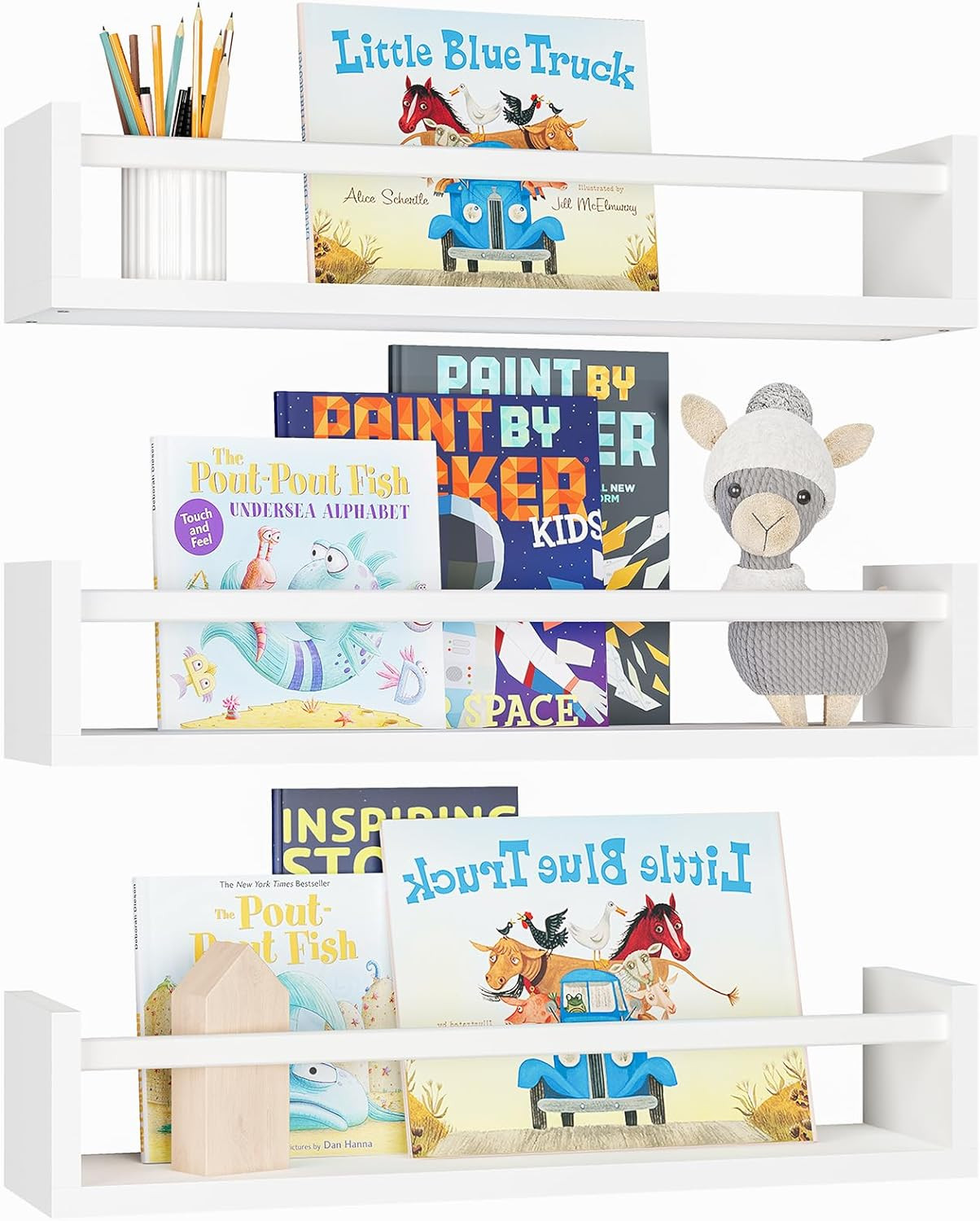 Nursery Bookshelves, 16.5 Inch Floating Bookshelves for Wall Set of 3, Baby Kids