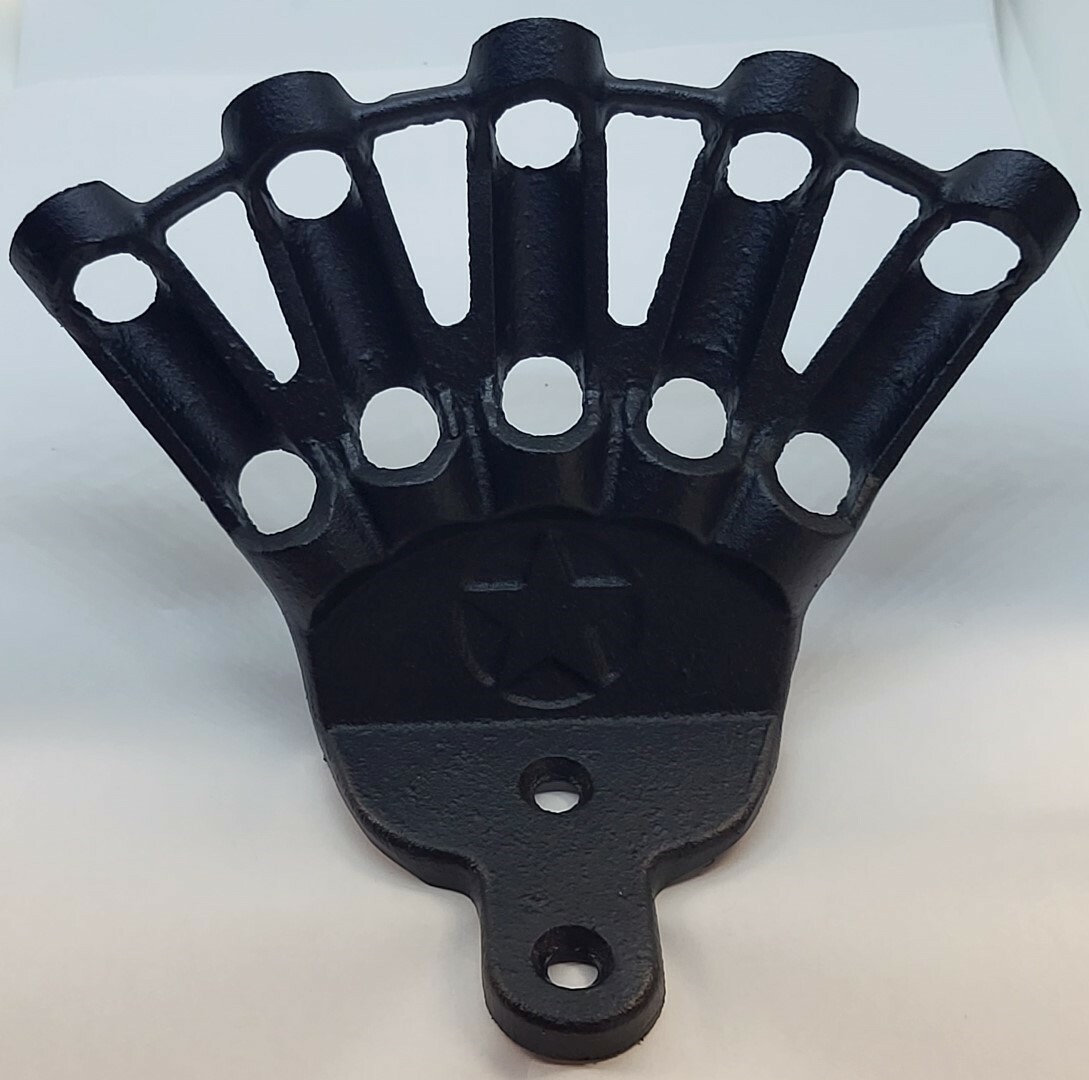 VINTAGE CAST IRON 5 FINGER FLAG HOLDER mount bracket Star Weather proof BLACK