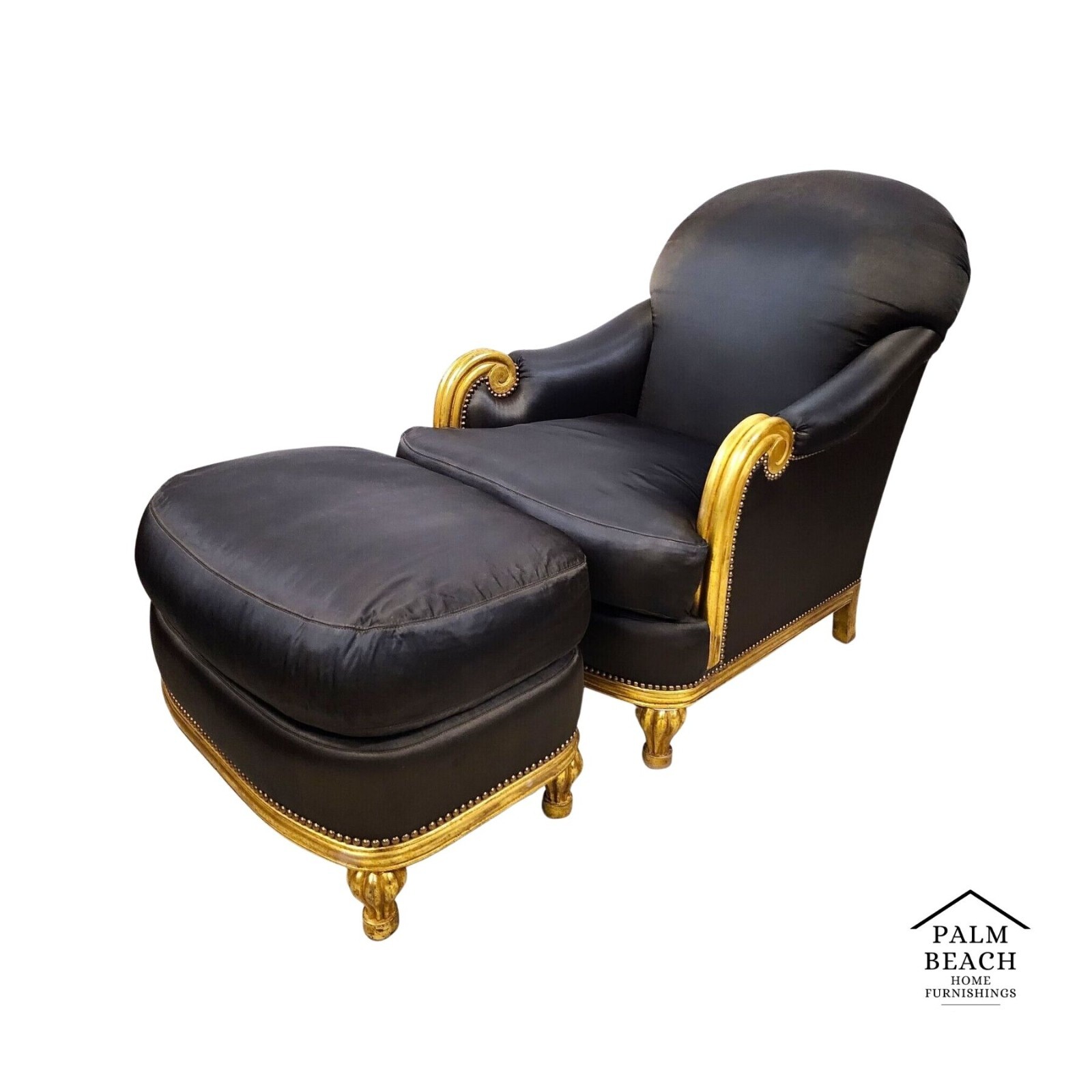Art Deco Club Chair & Ottoman with Gold Leaf Finish