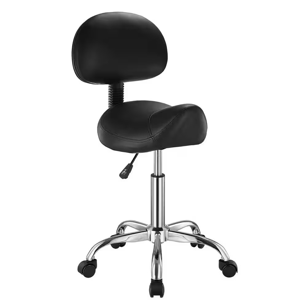 Saddle Stool with Back Support, 450 LBS. Capacity, Height Adjustable Plastic Out