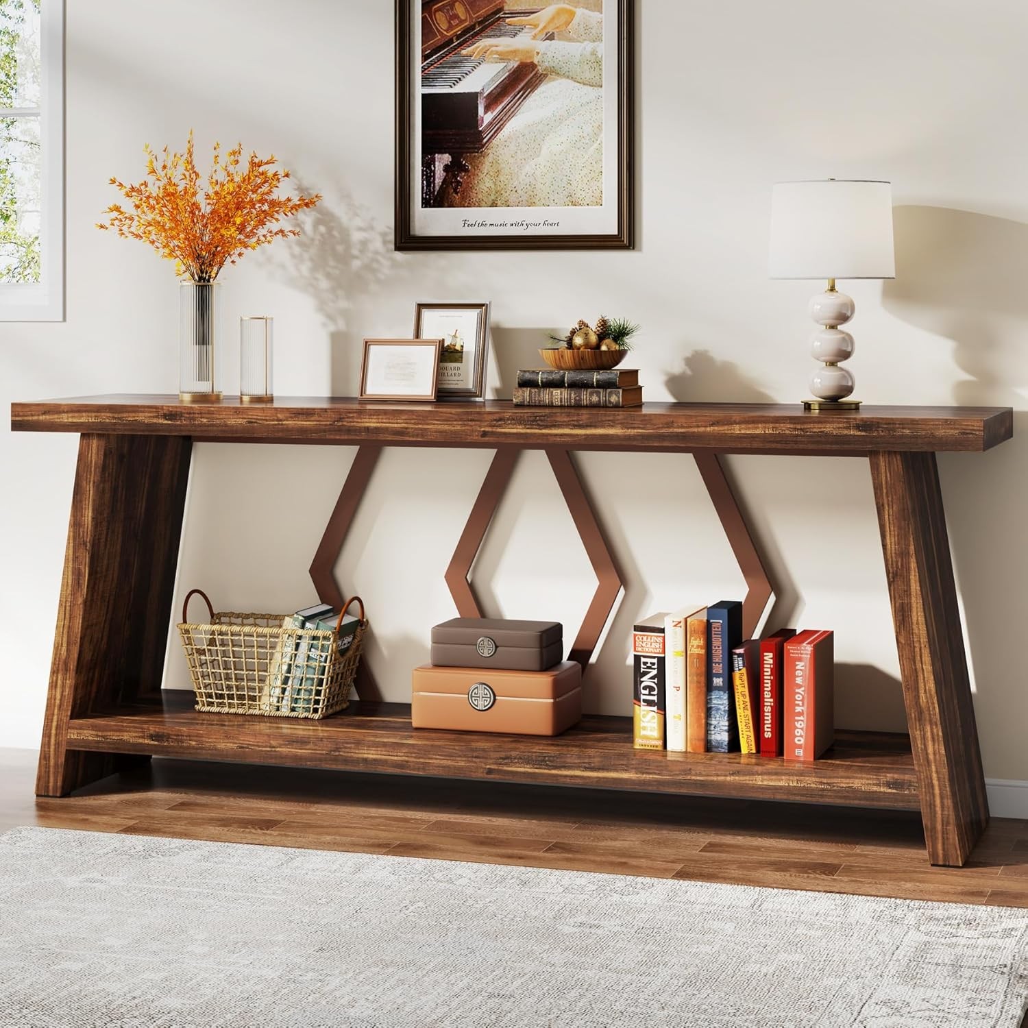 70.9-Inch Console Table, Farmhouse Long Sofa Table Behind Couch for Living Room