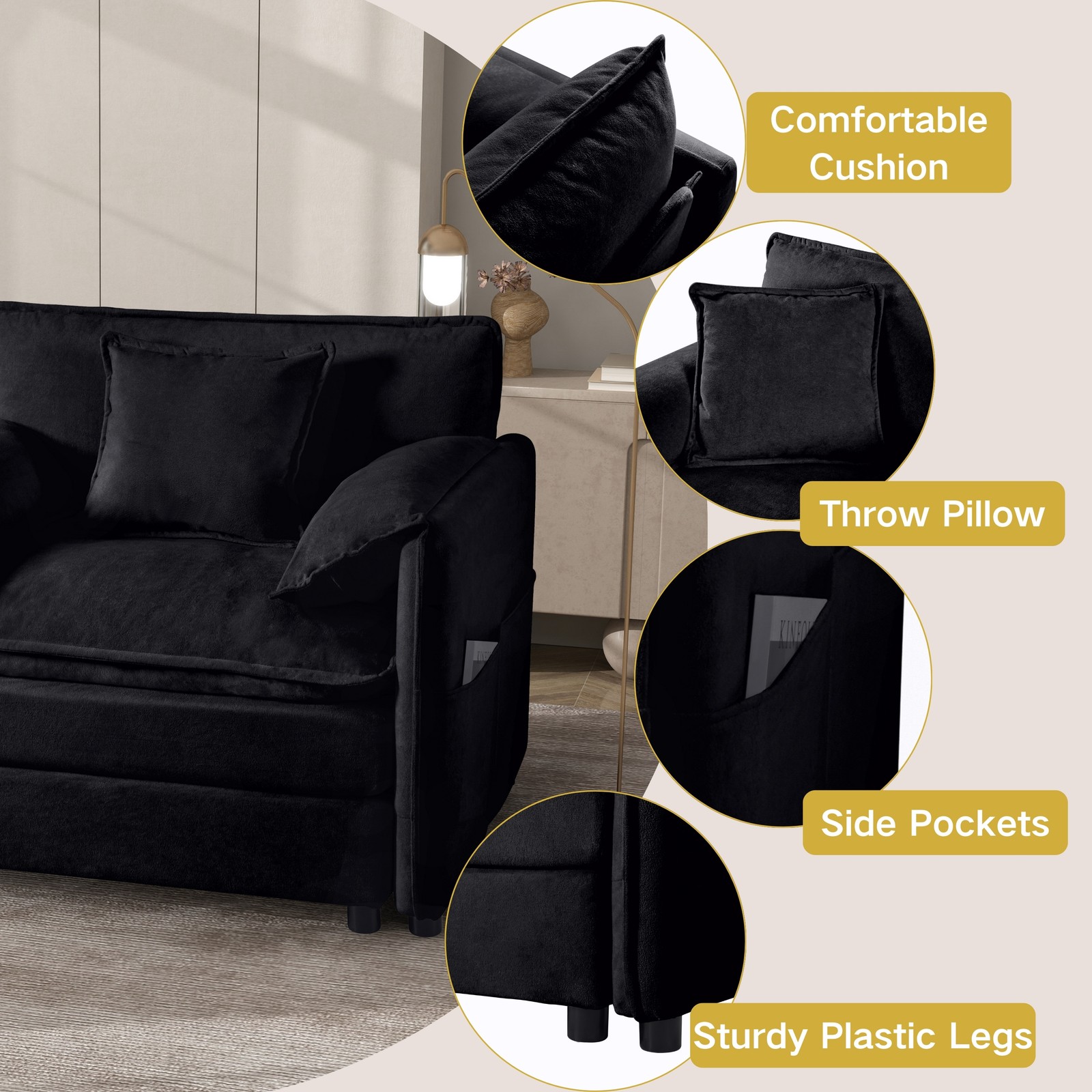 Oversized 57.48″ Recliner Chair with Movable Ottoman – Soft Chenille Upholstere