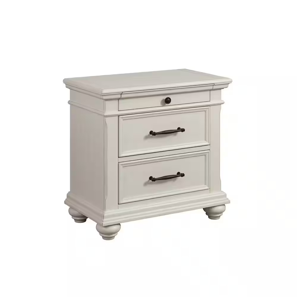 Brooks Antique White 3 Drawer 28 In. Wide Nightstand