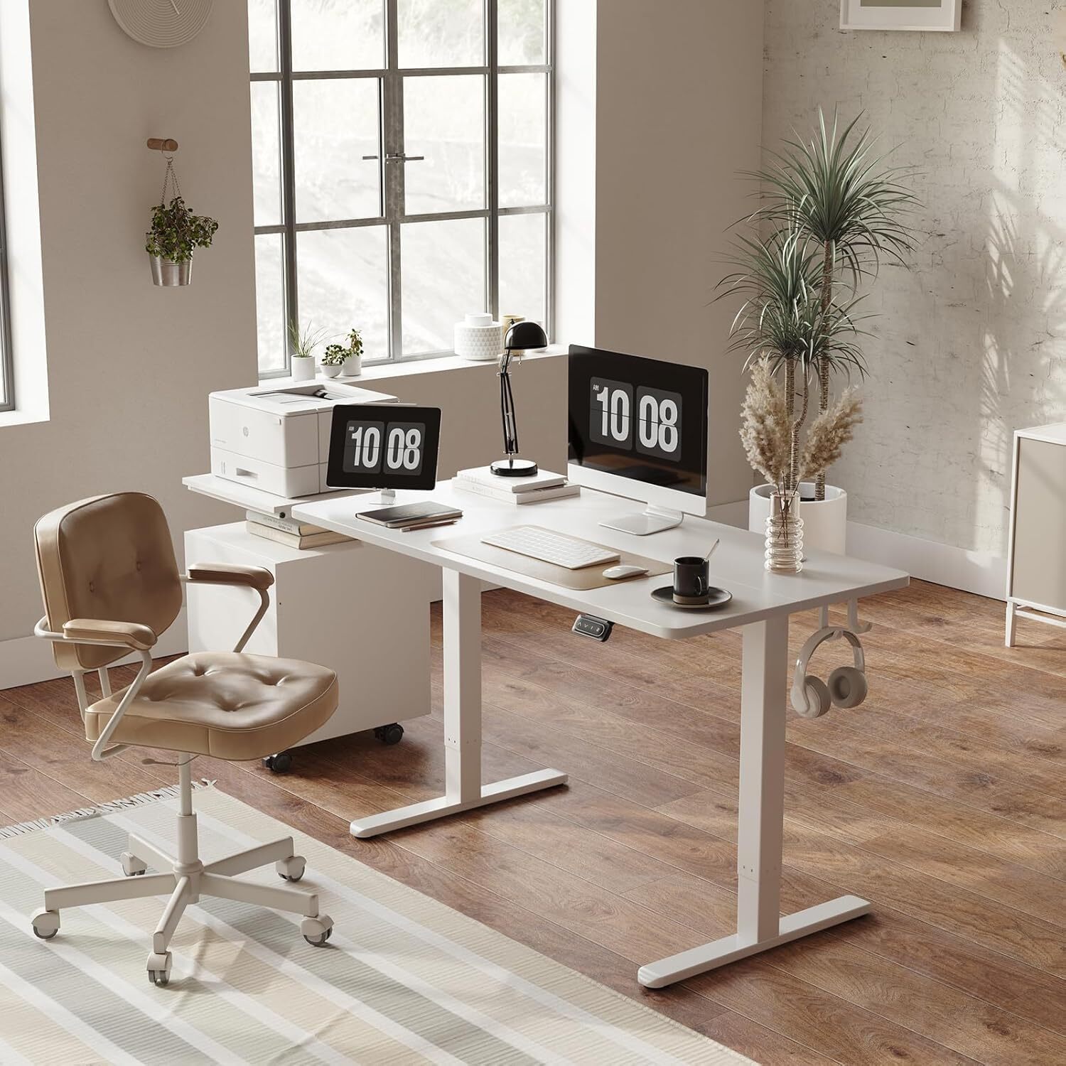 ErgoLift 24″ x 40″ Adjustable Standing Desk, White – Built-In Cable Management