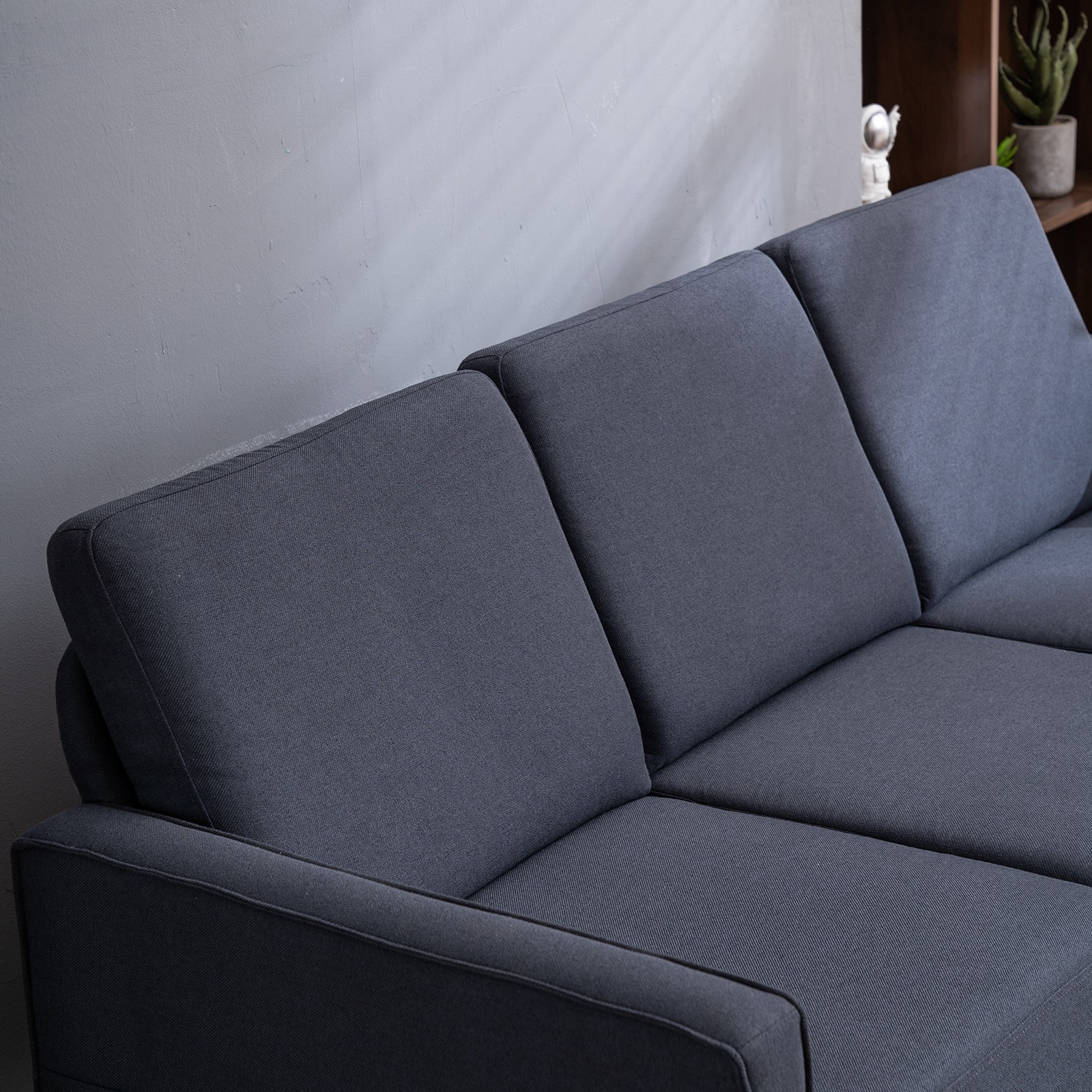 Linen Solid Wood Legs 3 Seats Without Chaise Concubine Modular Sofa Dark Grey