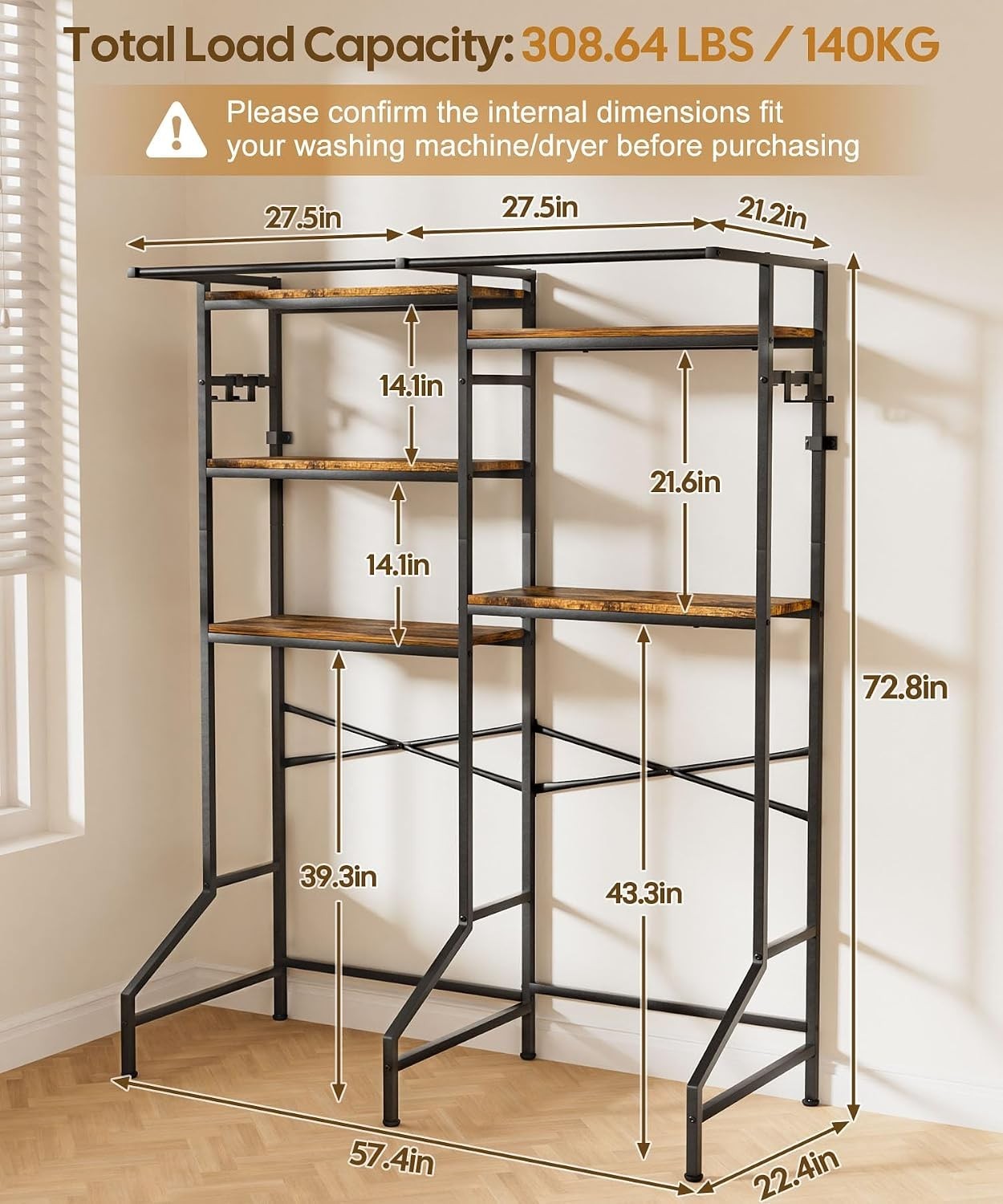 5-Tier Heavy Duty Over Washer Dryer Storage Shelf with Rust-Proof Finish