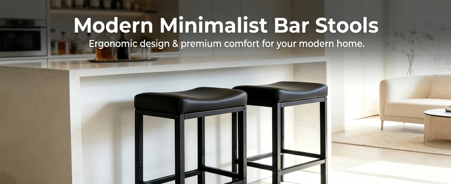 30 Inch Bar Stools Set of 2, 300 LB Heavy Duty Padded Saddle Barstool Chair,