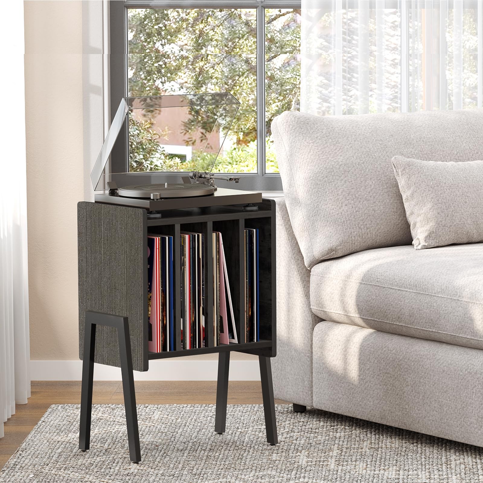 TUTOTAK Record Player Stand, Storage Table, End Table Small, Black