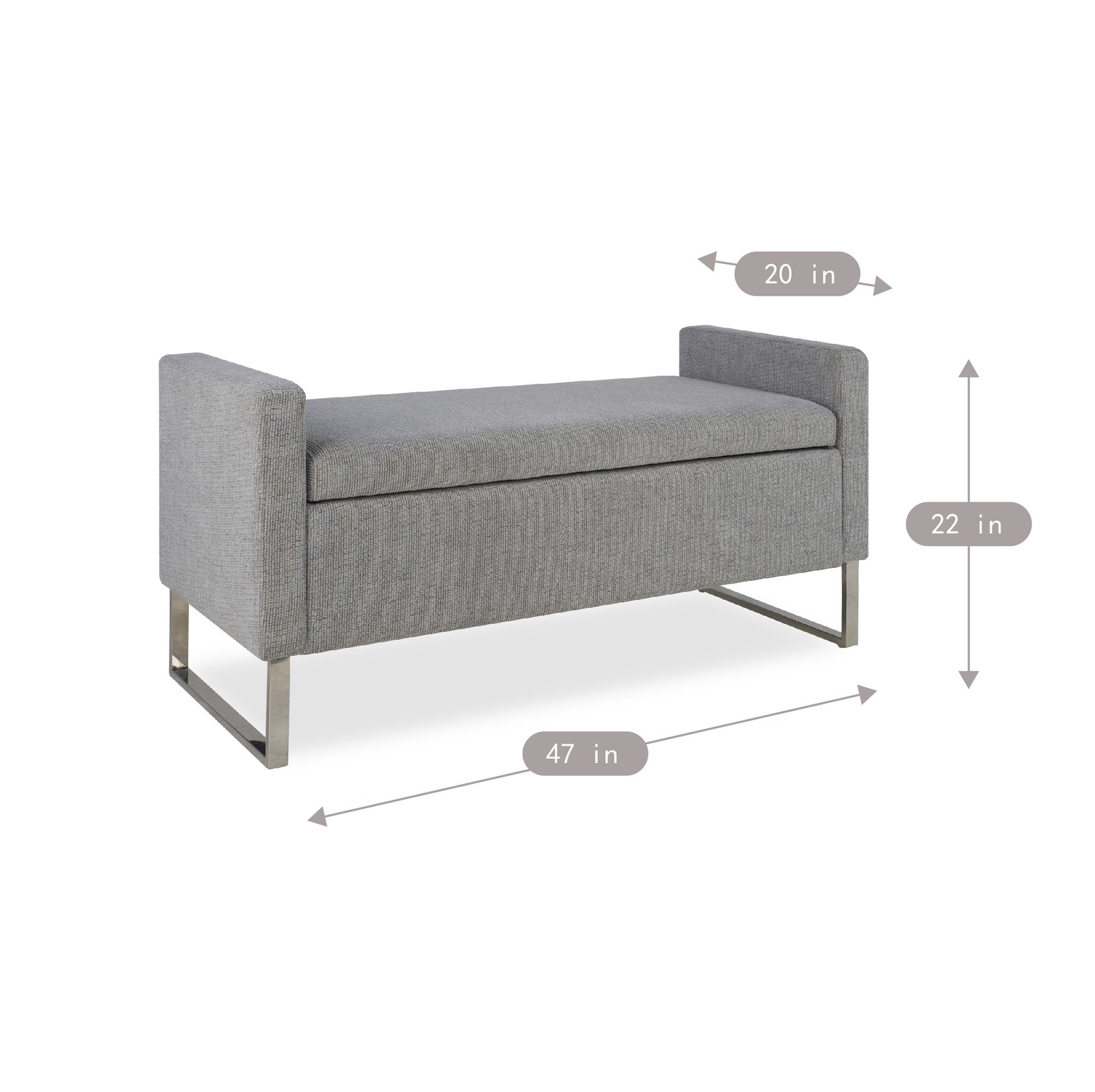 Upholstered Storage Ottoman Bench for Living Room, Bedroom, Grey w/ Metal Base