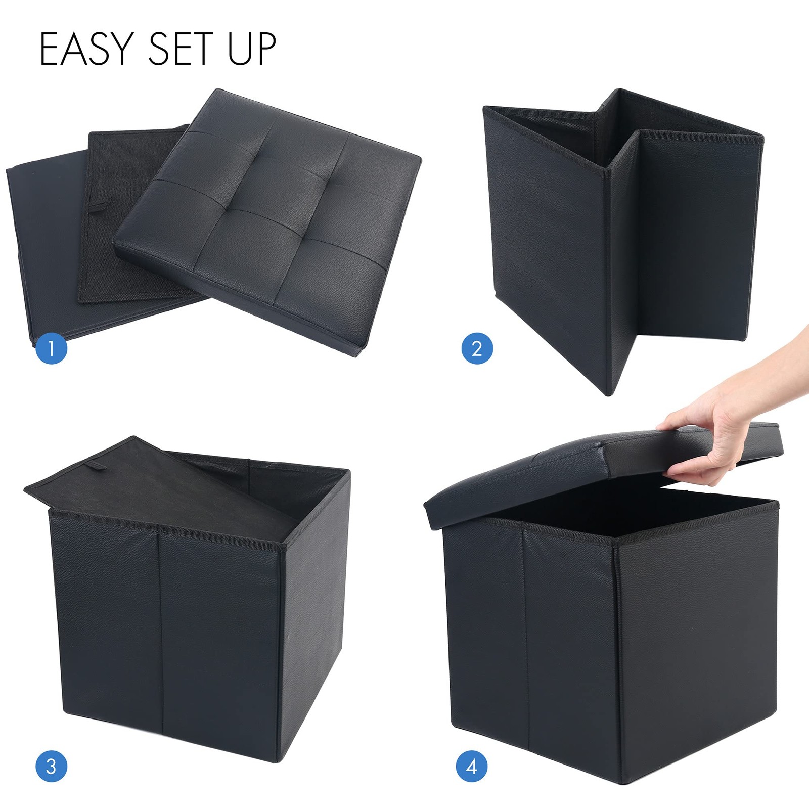 Lotfancy Storage Ottoman, Foldable Foot Rest Stool, 13X12X12 Inches Small Leathe