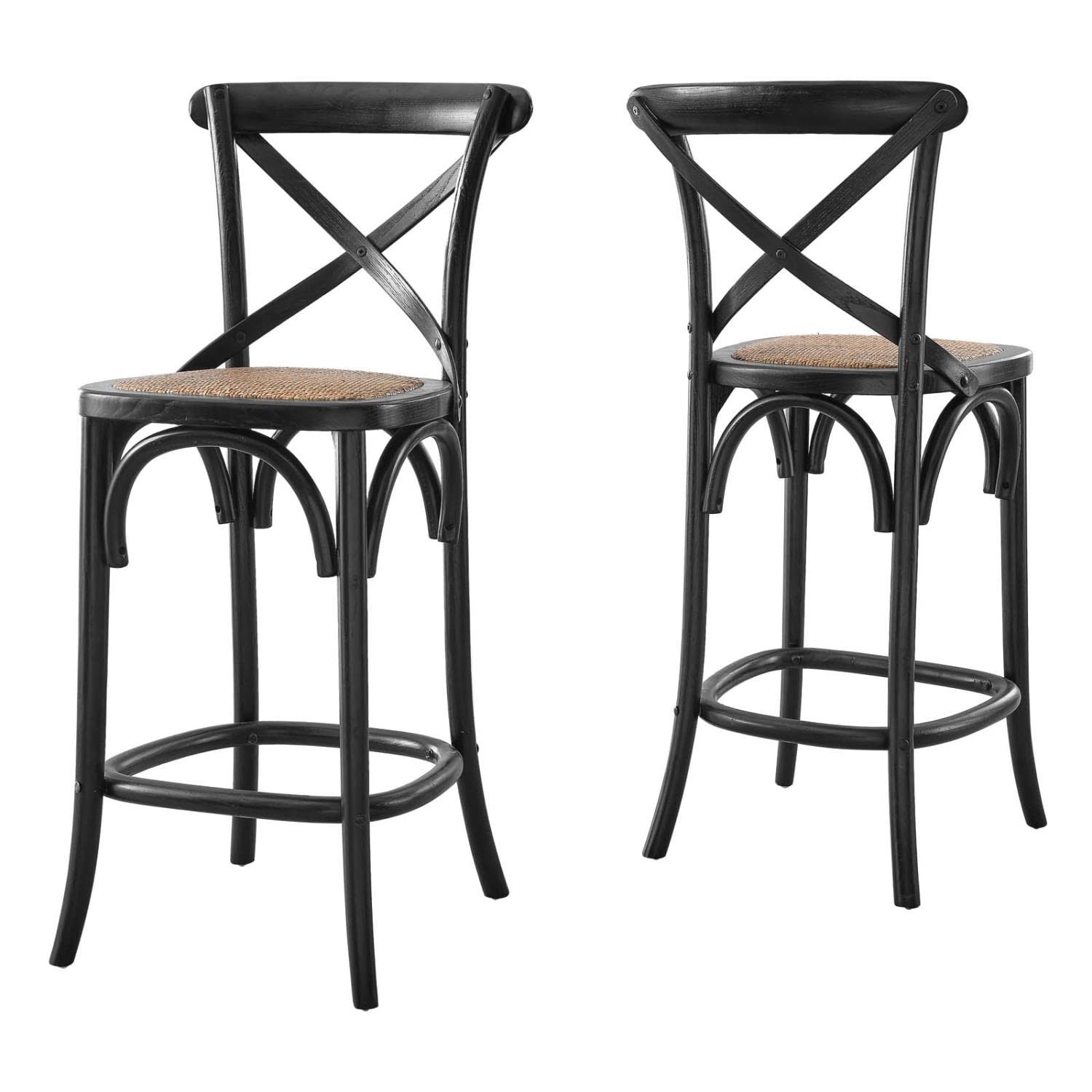 Modway Gear 39.5″ Rattan and Elm Wood Counter Stool in Black Finish