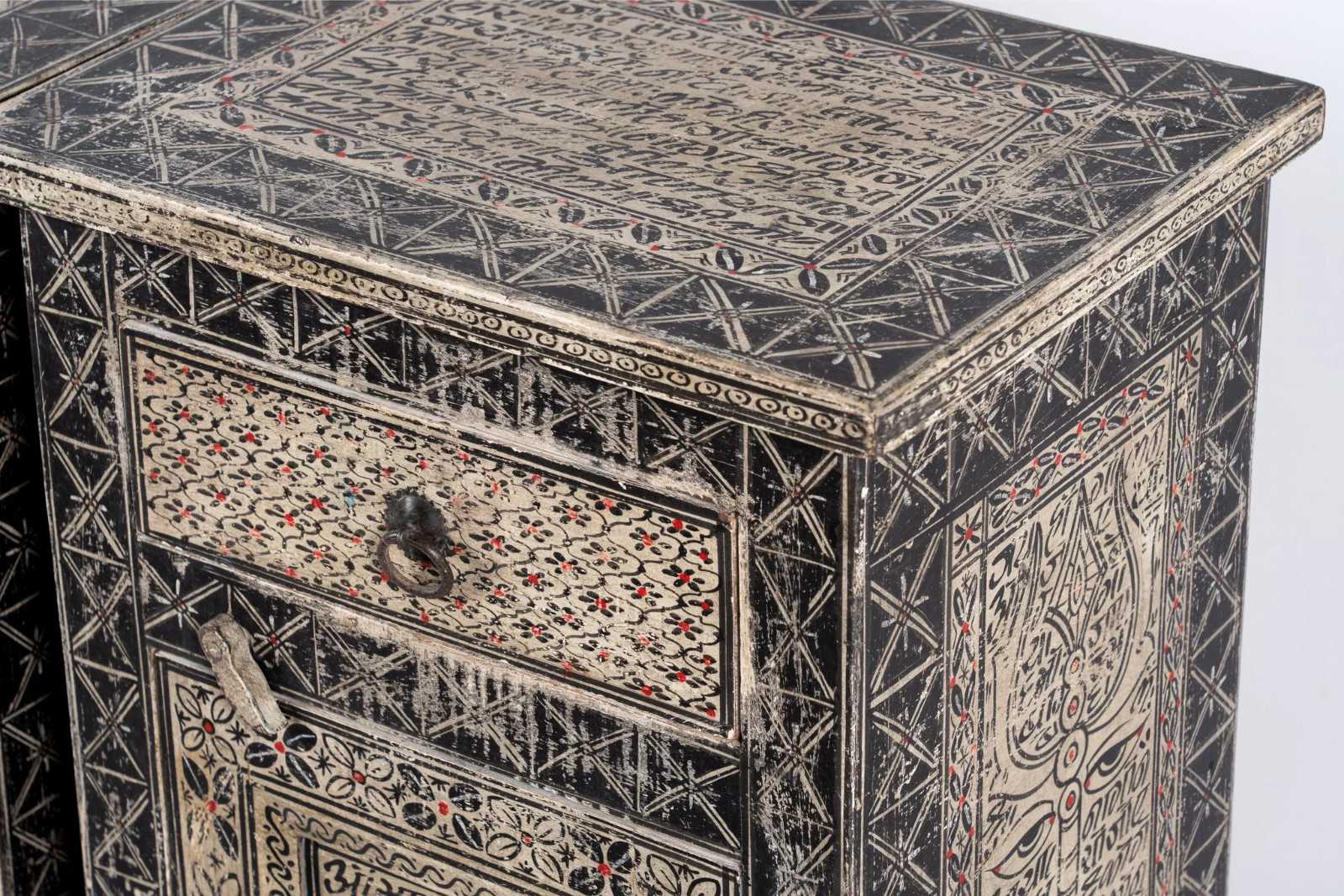 Artisan Handmade Bedside Table Solid Wood Hand Painted 17.7 × 13.8 × 27.6 inches