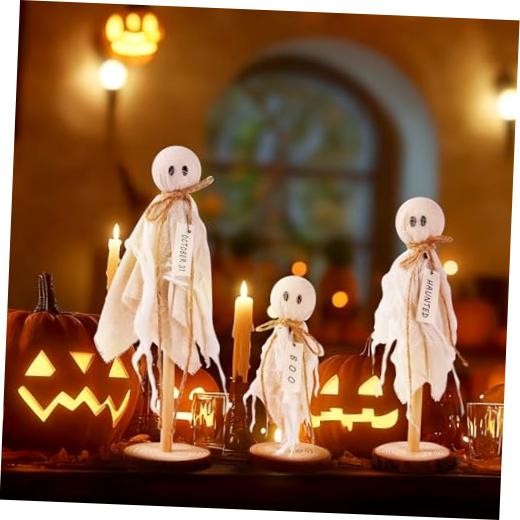 Halloween Decorations Indoor – Set of 3 Primitive Halloween Ghosts on Wooden