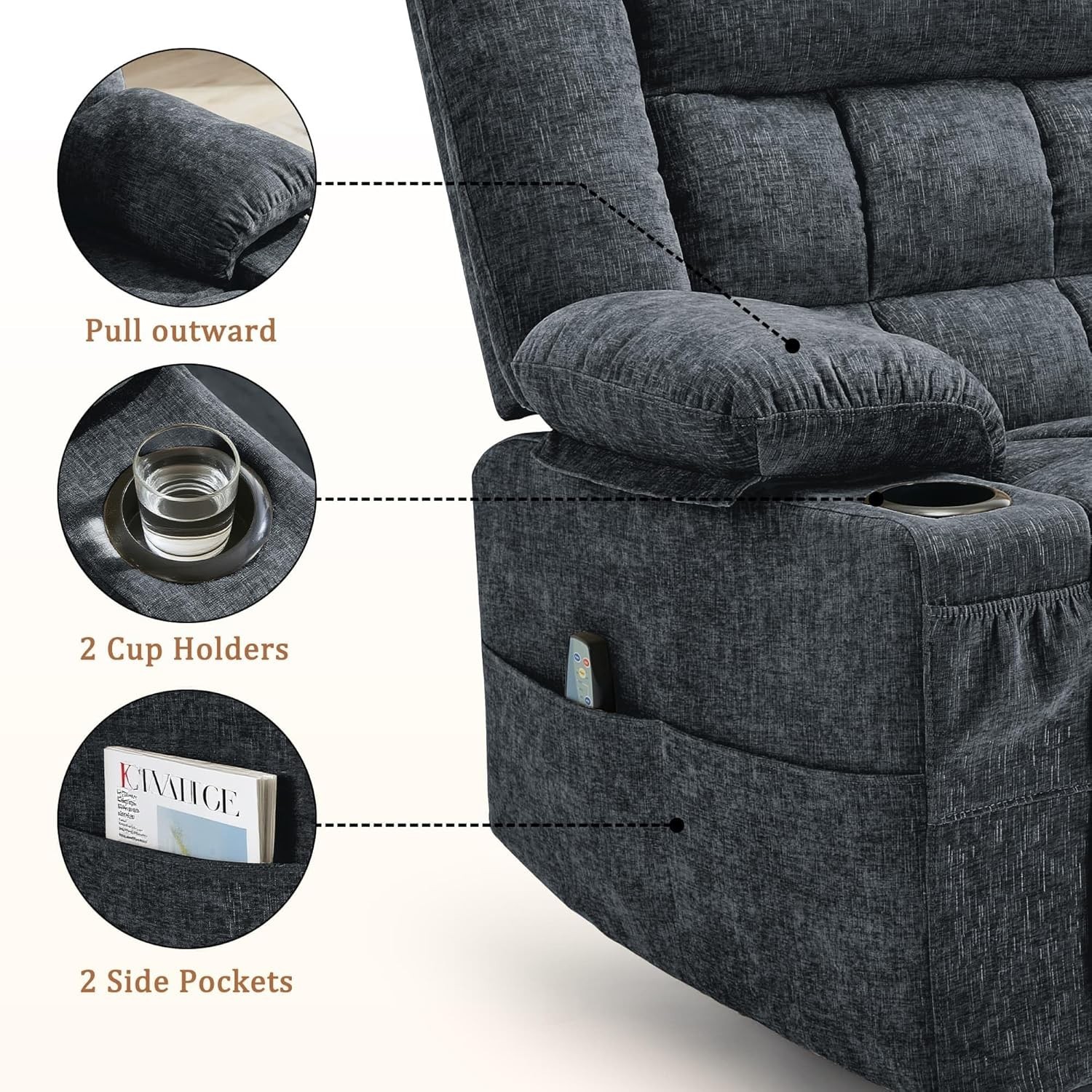 360° Swivel Rocker Recliner for Adults, Nursery Glider Recliner with Massage …