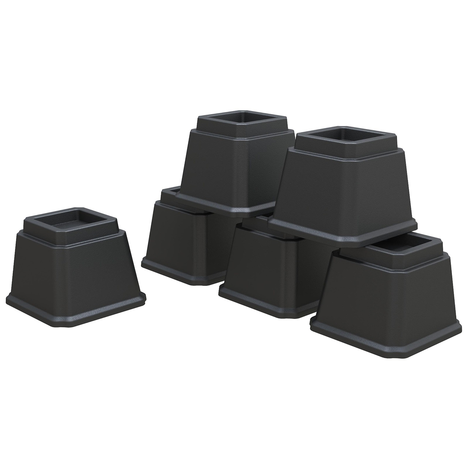 4 Inch Heavy Duty Black Square Stackable Bed Furniture Risers 3000lbs 6 Pack