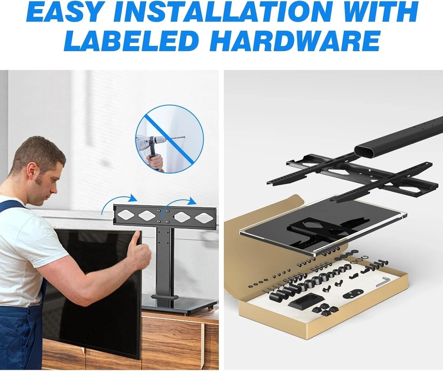 Universal Height Adjustable TV Stand for 27-60 Inch TVs with Tempered Glass Base