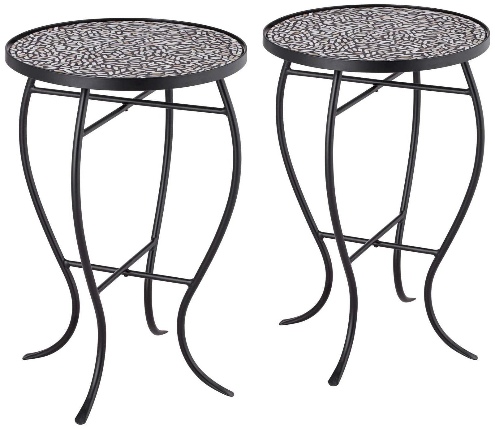 Modern Black Outdoor Accent Tables 14″ Wide Set of 2 Free-Form Mosaic for Porch