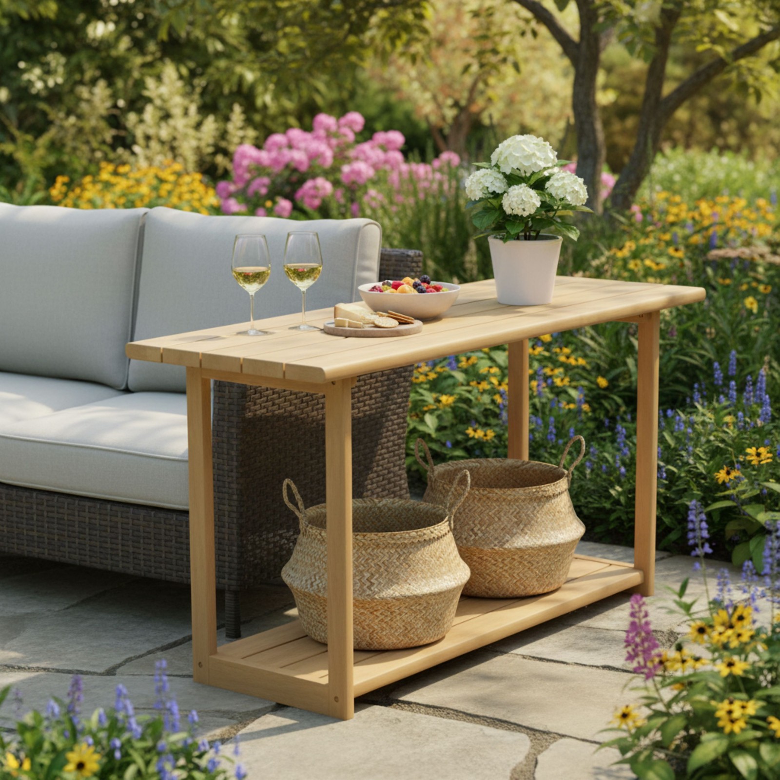 Acacia Wood Rectangular Outdoor Buffet & Console Table 59.84″ L