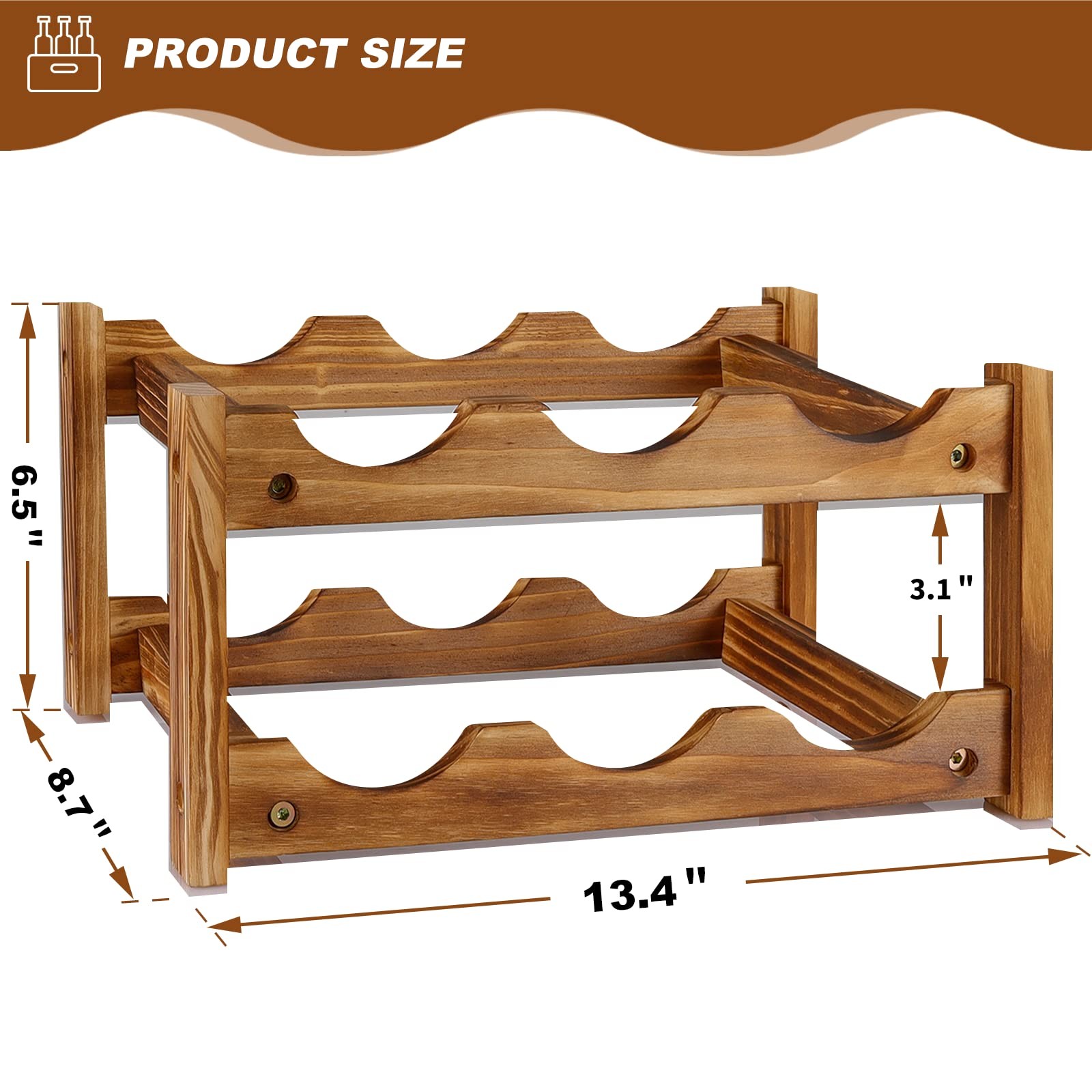 Niep Wine Rack 6 Bottle 2-Tier Wood 13.4 inches x 8.7 6.5, 2-tiers