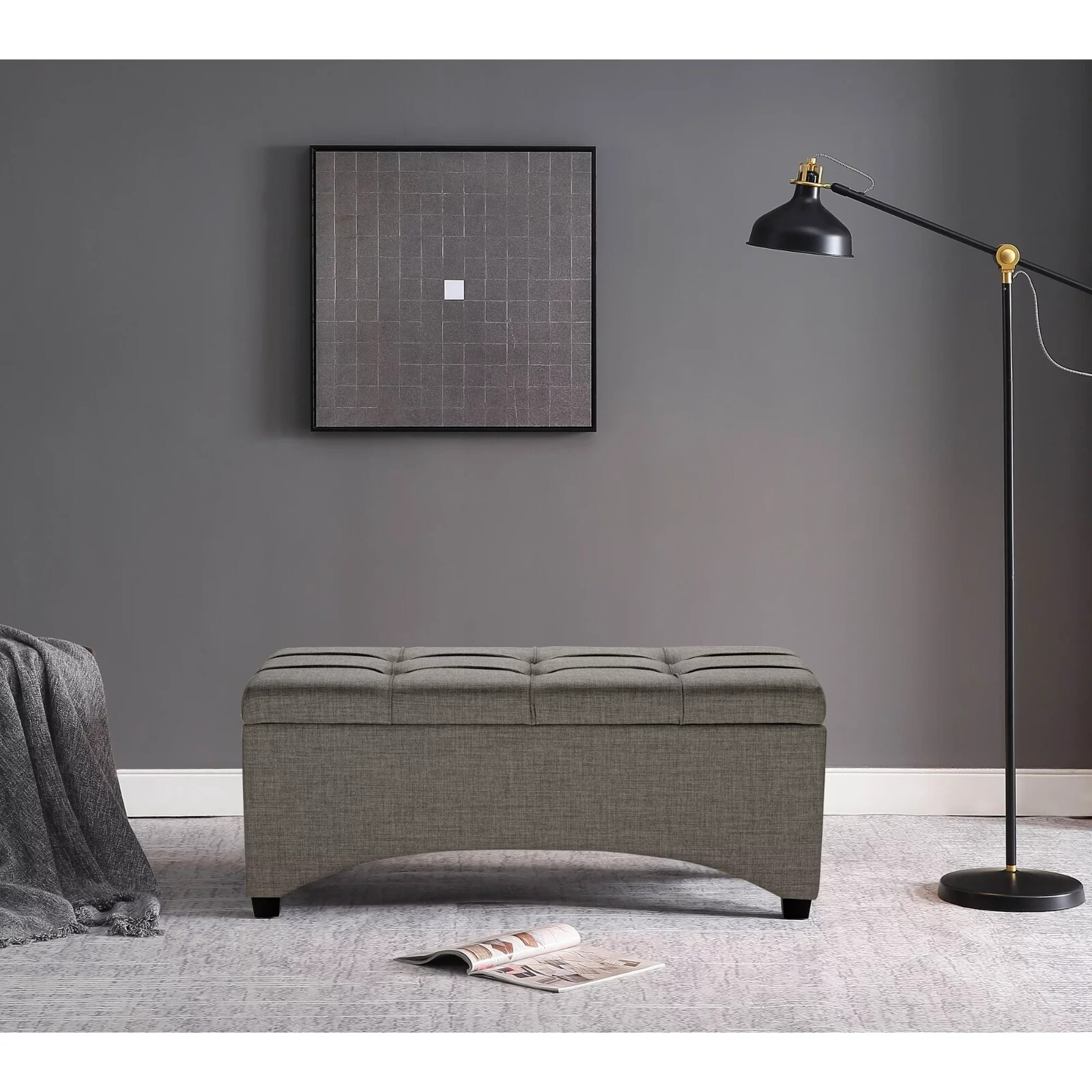 Beautiful 42″ Entryway Pintucked Stylish Storage Organizer Bench, Gray