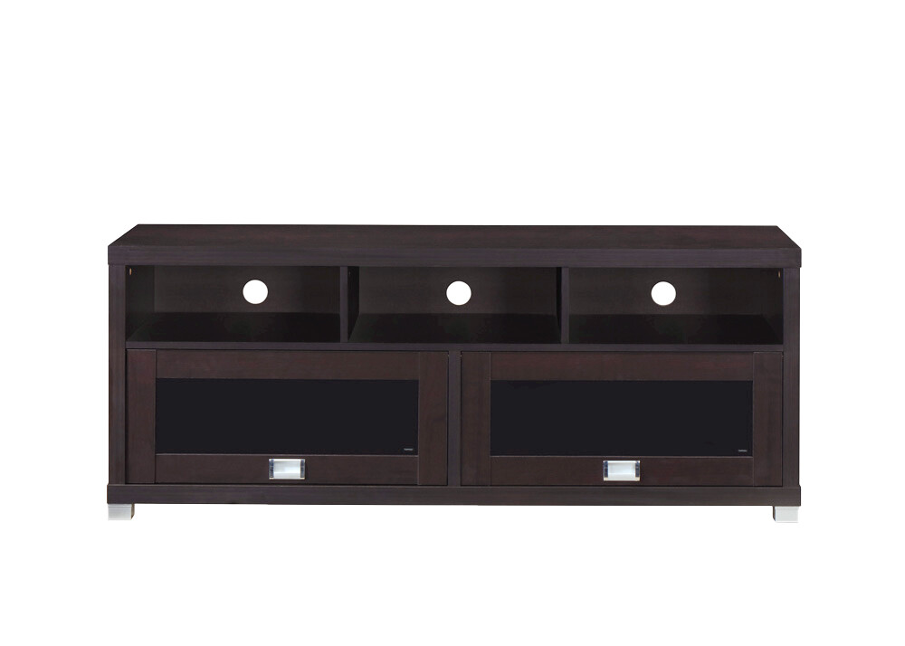 Espresso Brown Wooden Glass TV Stand Entertainment Center Media Storage Cabinet