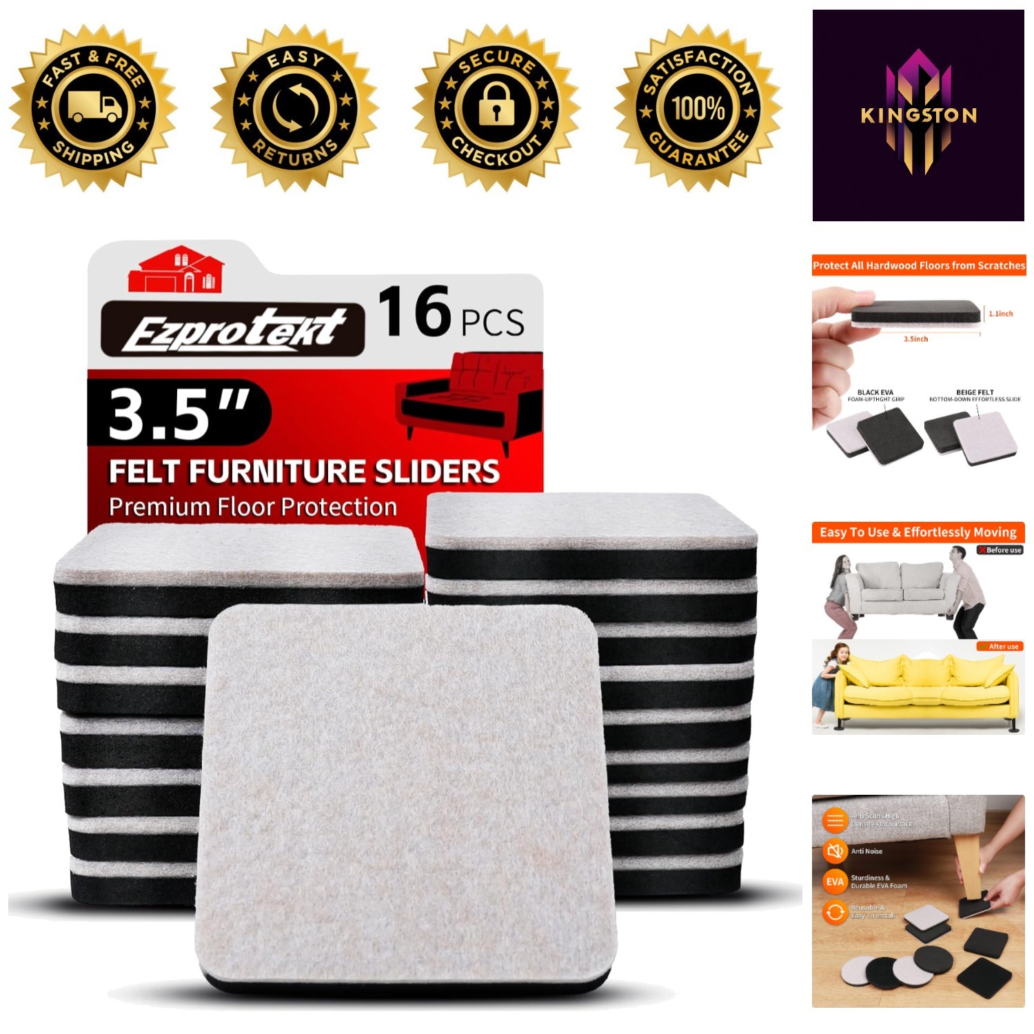 Reusable 3.5-Inch Felt Sliders – Protect Floors and Move Furniture Effortlessly