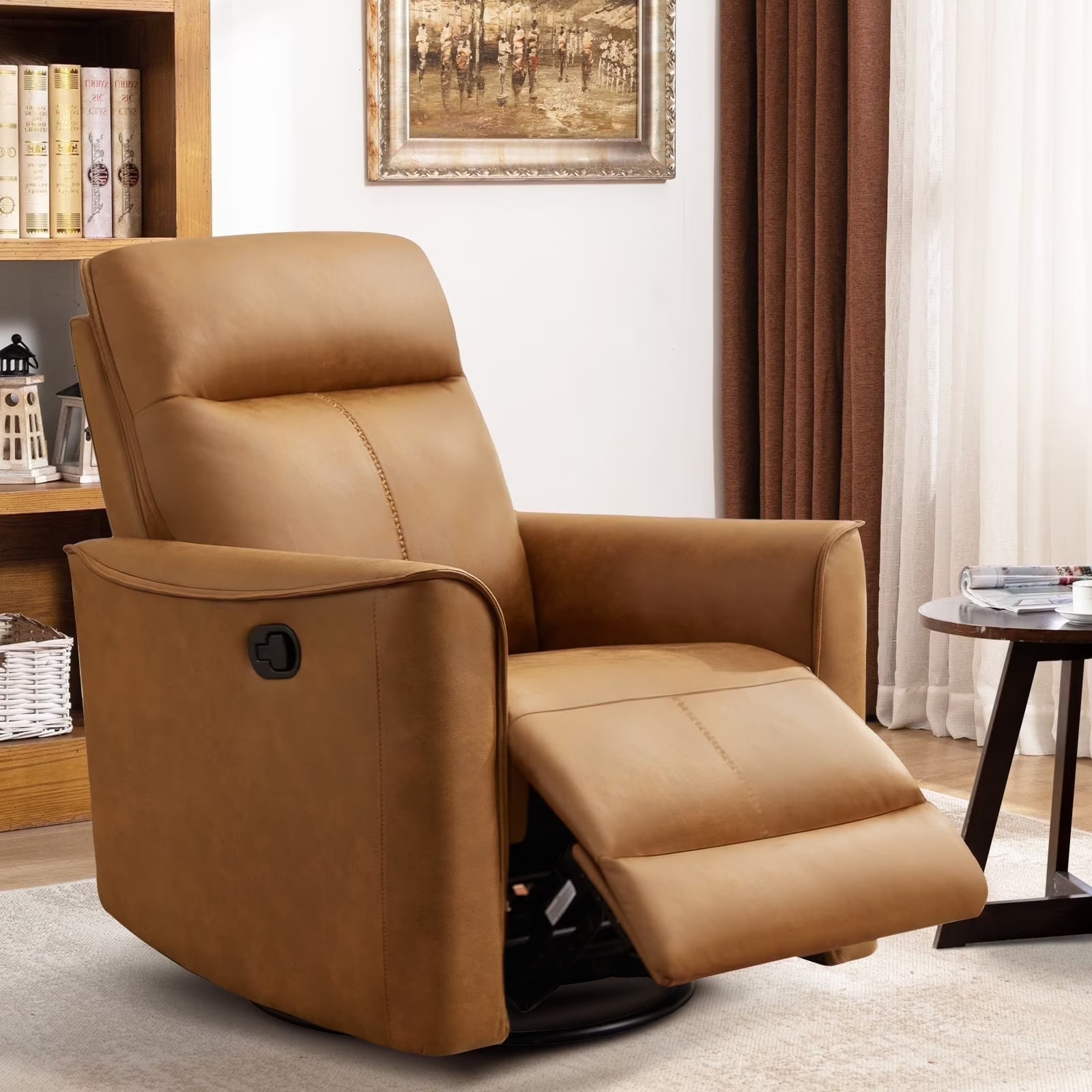 EBELLO Swivel Rocker Recliner Chair Leathaire Manual Swivel Glider Recliner Sofa