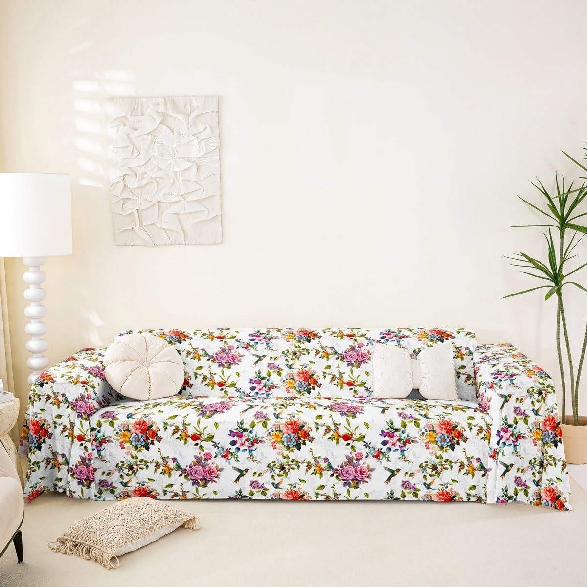 Hummingbird Couch Cover 71″ x 102″ Floral Sofa Cover Garden Botanical Flower …