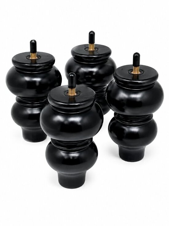 Set of 4 Black Wooden Furniture Legs Turned Replacement Sofa Chair Ottoman Feet