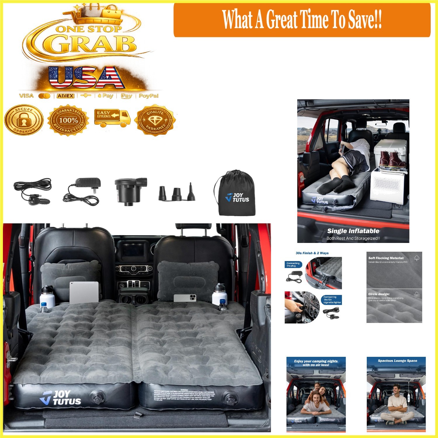 Dark Grey SUV Air Mattress for Wrangler JL Camping with Pump & Pillows