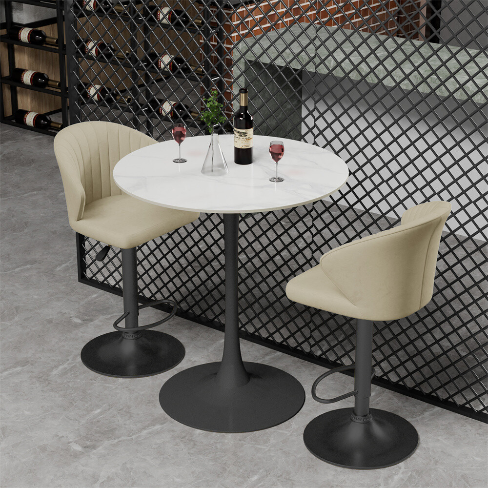 39.4″ H Bar Table Height Kitchen Breakfast Table Marble Top Heavy Metal Pedestal