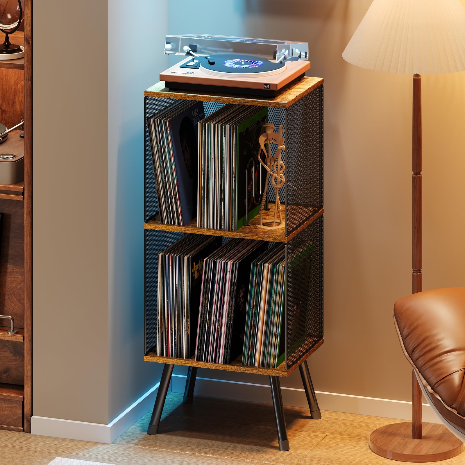 3-Tier Record Player Stand, Turntable Stand with Storage up to 200 Albums, Co