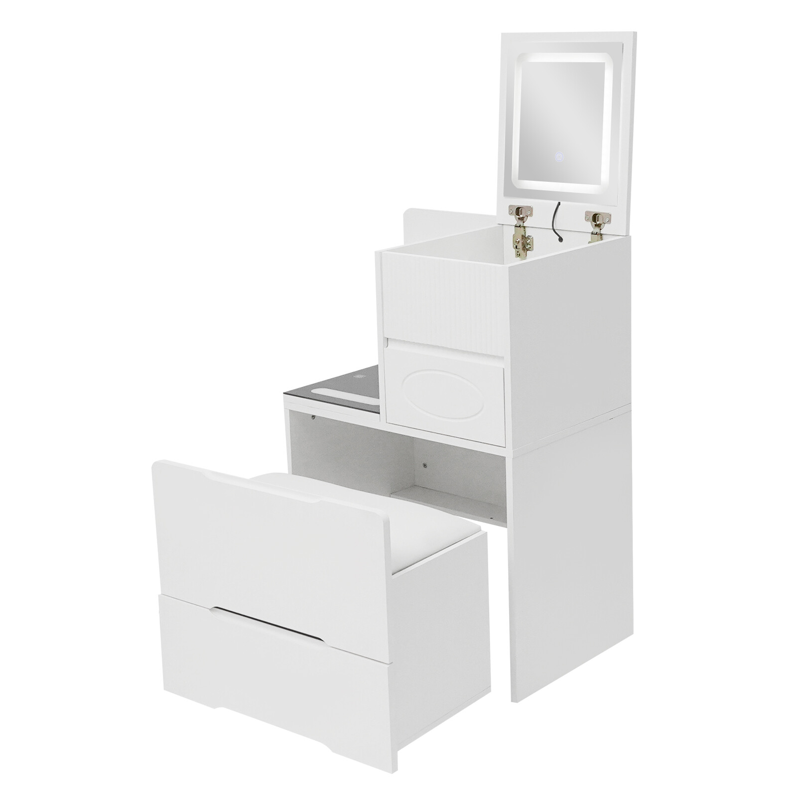 Makeup Table & Vanity Desk with Lighted Mirror Space Saving Dressing Table White