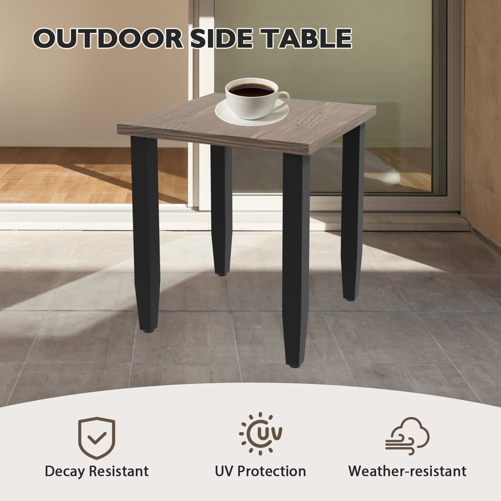 EAGLE PEAK Outdoor Side Table Square Small Drink Table for Deck, Porch, Balcony