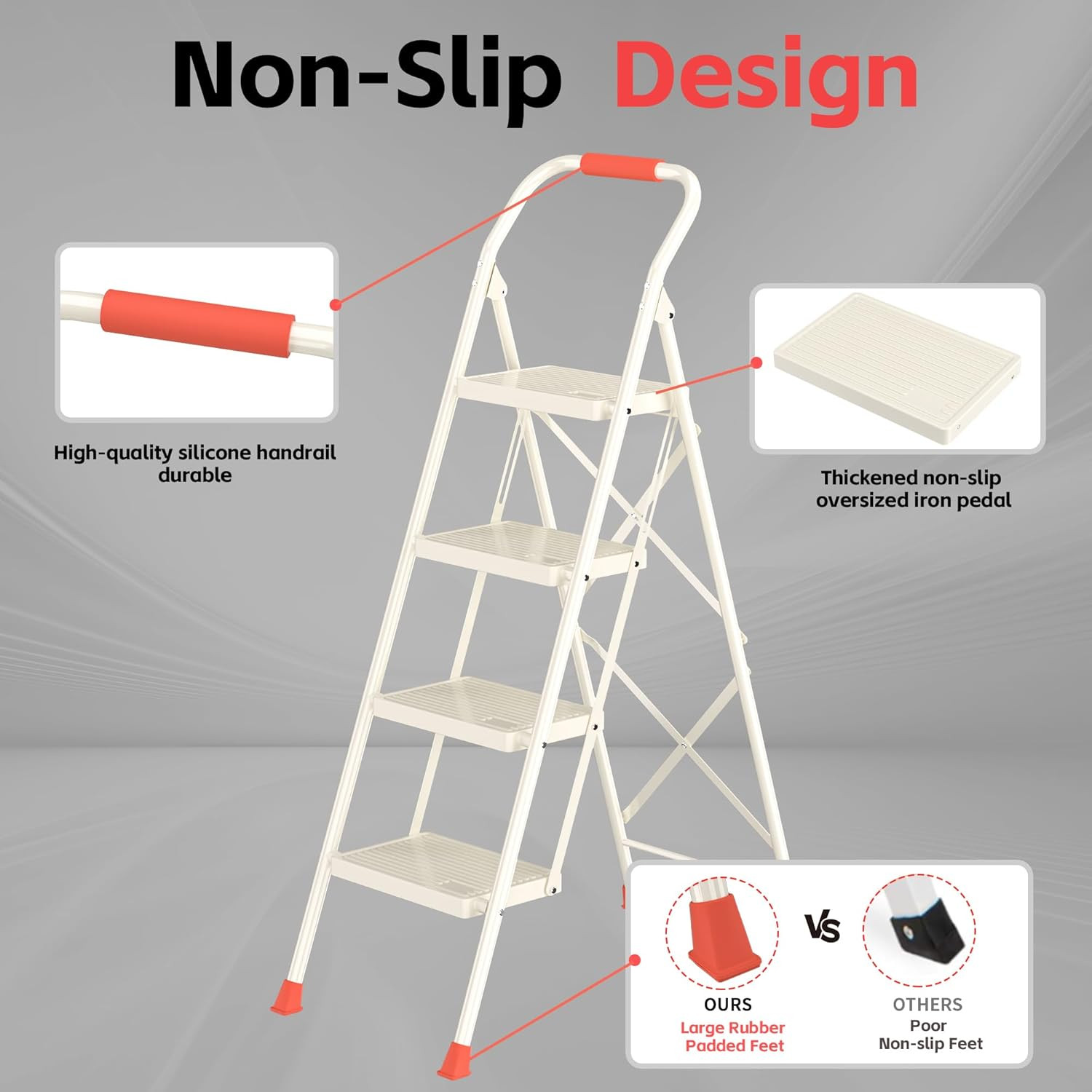 Step Ladder Foldable Folding Stool – for Home Adults Kitchen 4 Stepping Extensio
