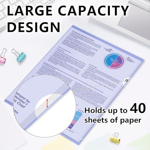 Pack Clear Document Folders, L-Type Plastic File Folder Sleeves | 12 Colorful