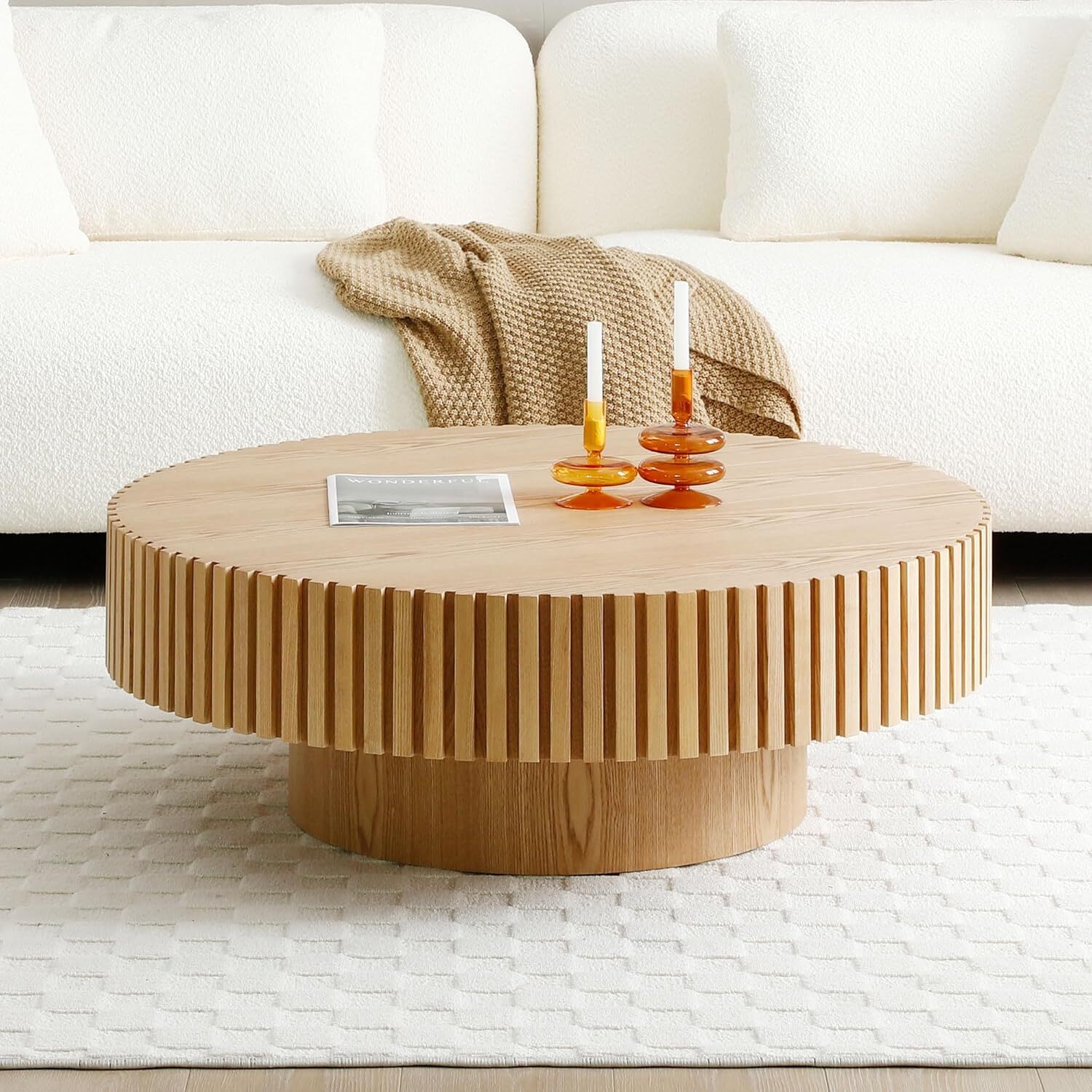 39.37″ Round Coffee Table Handcrafted Relief Sturdy Pedestal Tea Table