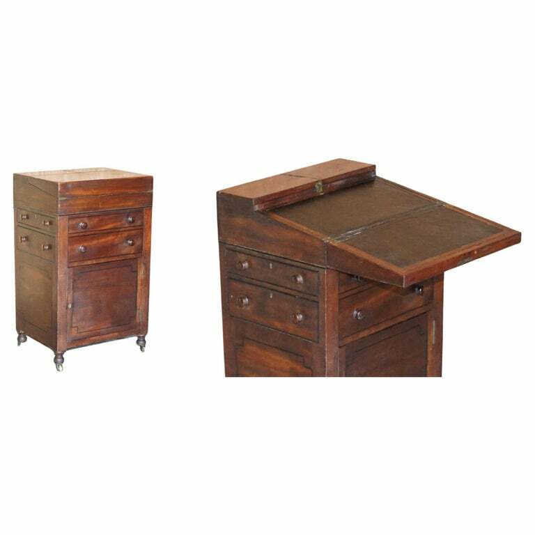 RARE FINE ANTIQUE EARLY VICTORIAN MILITARY CAMPAIGN WRITING SLOPE DAVENPORT DESK