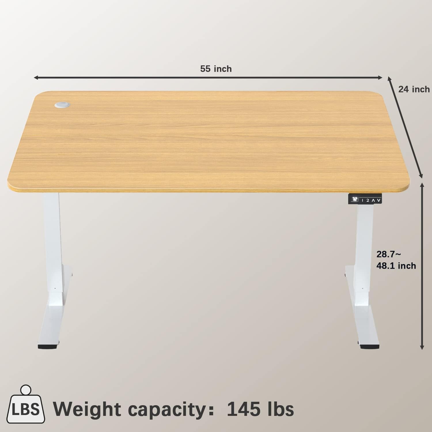 Furmax Height Adjustable Desk 55×24 Computer Desk Memory Preset Light Wood