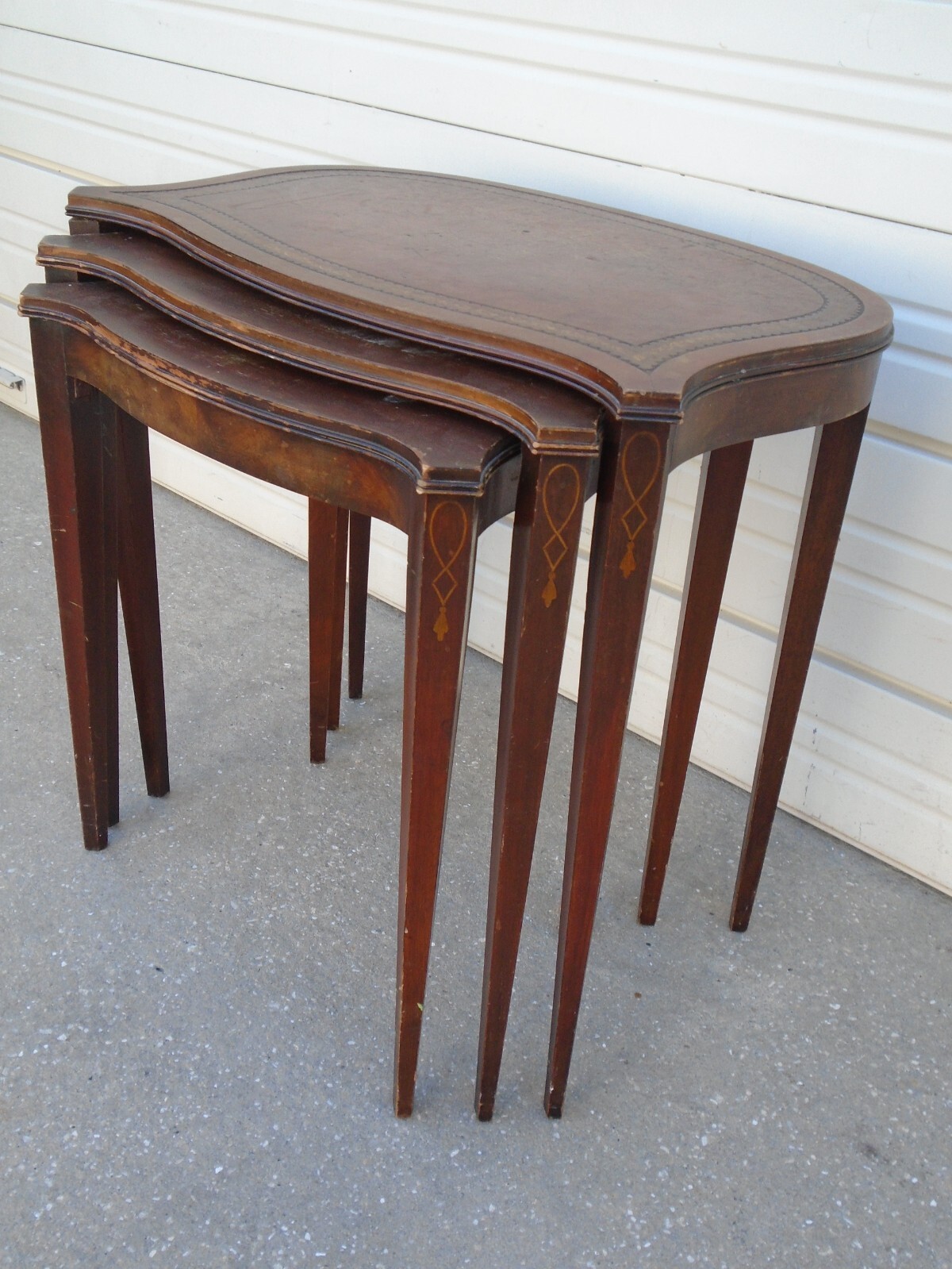 3 Nesting End Tables French Country Regency Side Louis XVI Leather Mahogany TLC