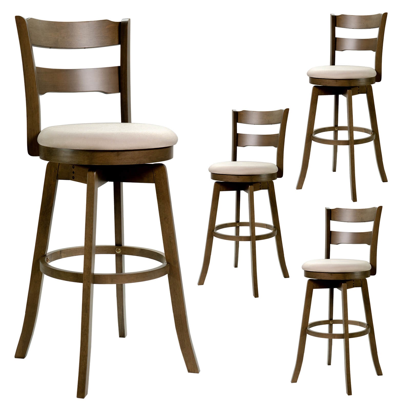 30.5” Swivel Barstools Set of 4 w/Backrest & Upholstered Seat,Footrest for Pub
