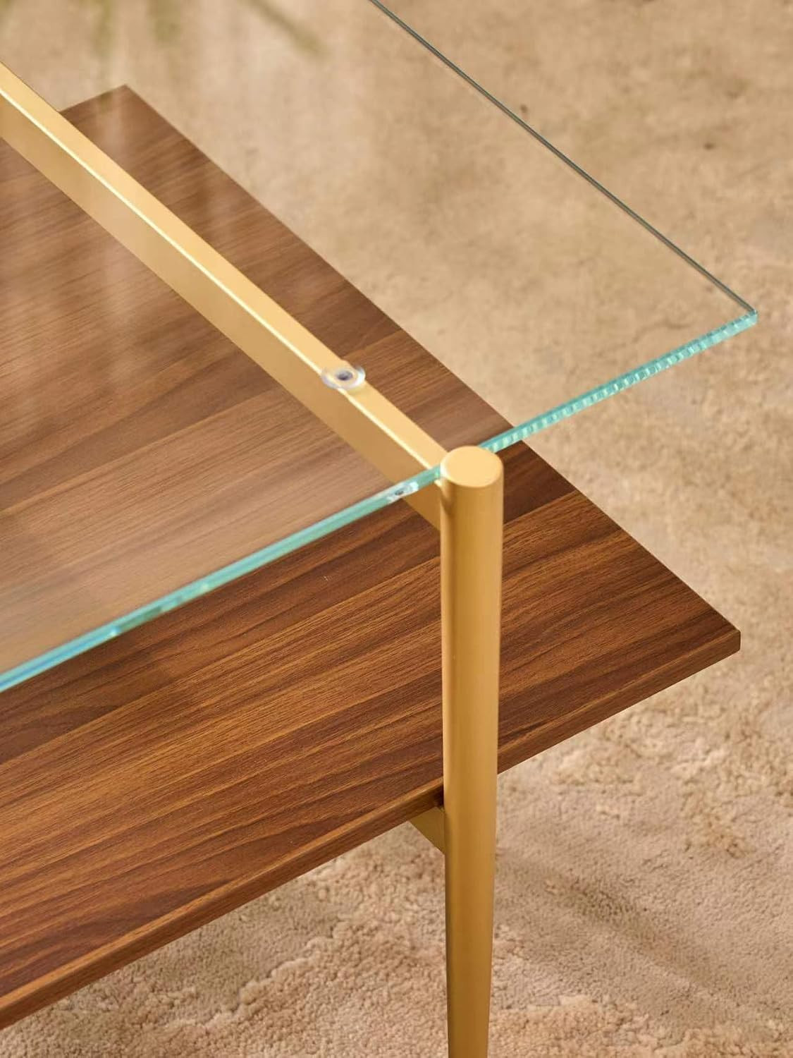 Rectangle Coffee Table, Mid-Century Modern Design, 2-Tier Structure, Clear Glass
