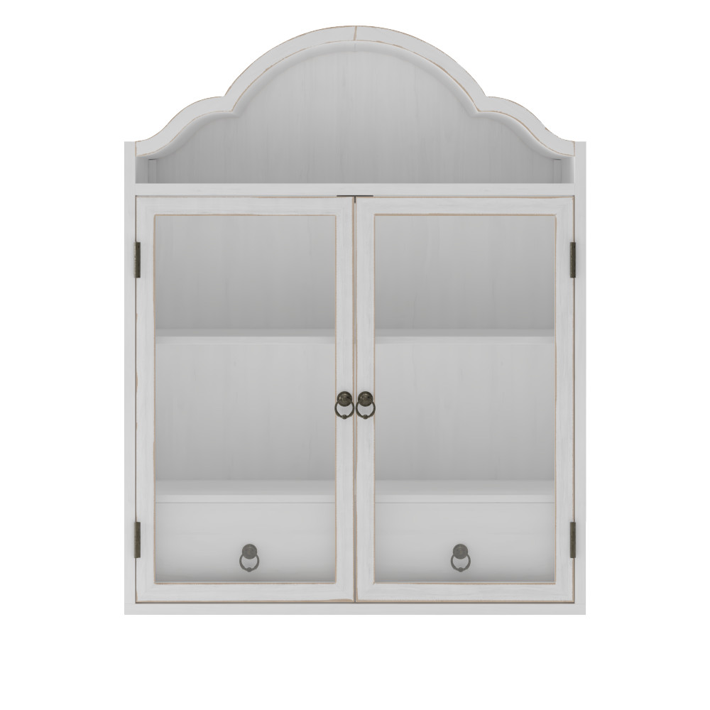 Rustic Wall Cabinet Solid Wood,Vintage Distressed Storage with Wave Top,Natural